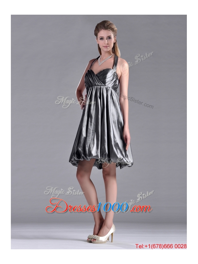 New Style Halter Top Taffeta Silver Dama Dress with Backless