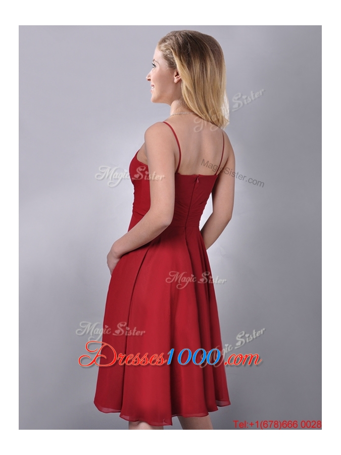 Cheap Spaghetti Straps Knee Length Chiffon Dama Dress in Red