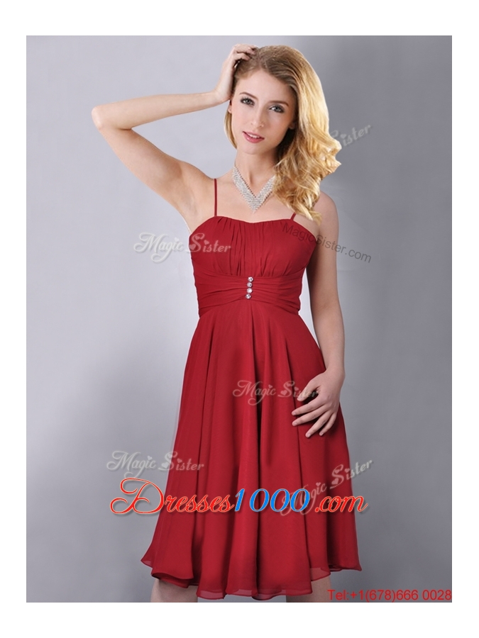 Cheap Spaghetti Straps Knee Length Chiffon Dama Dress in Red