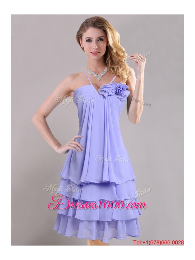 Hot Sale Ruffled Layers and Handcrafted Flower Dama Dress in Lavender