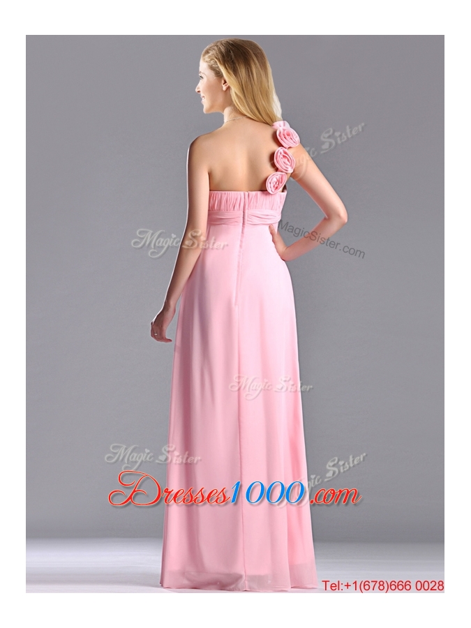 New Style Baby Pink Dama Dress with Handcrafted Flowers Decorated One Shoulder