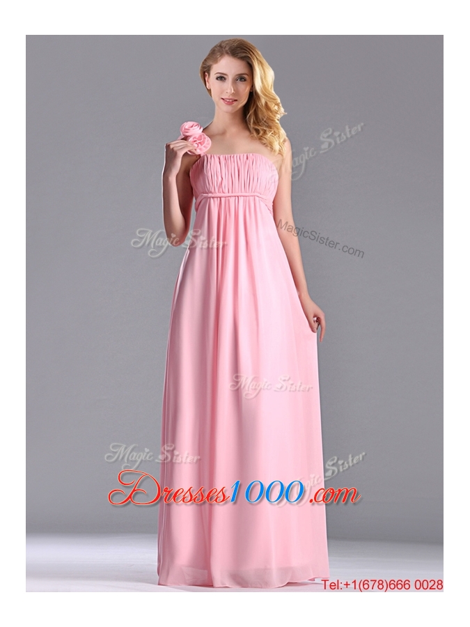 New Style Baby Pink Dama Dress with Handcrafted Flowers Decorated One Shoulder