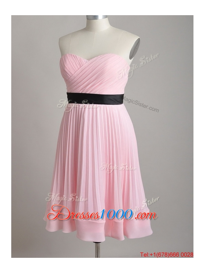 Discount Empire Pleated and Black Belted Dama Dress in Baby Pink