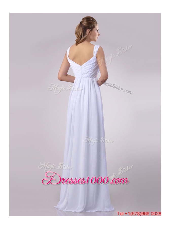 Hot Sale Empire Beaded White Chiffon Dama Dress with Straps