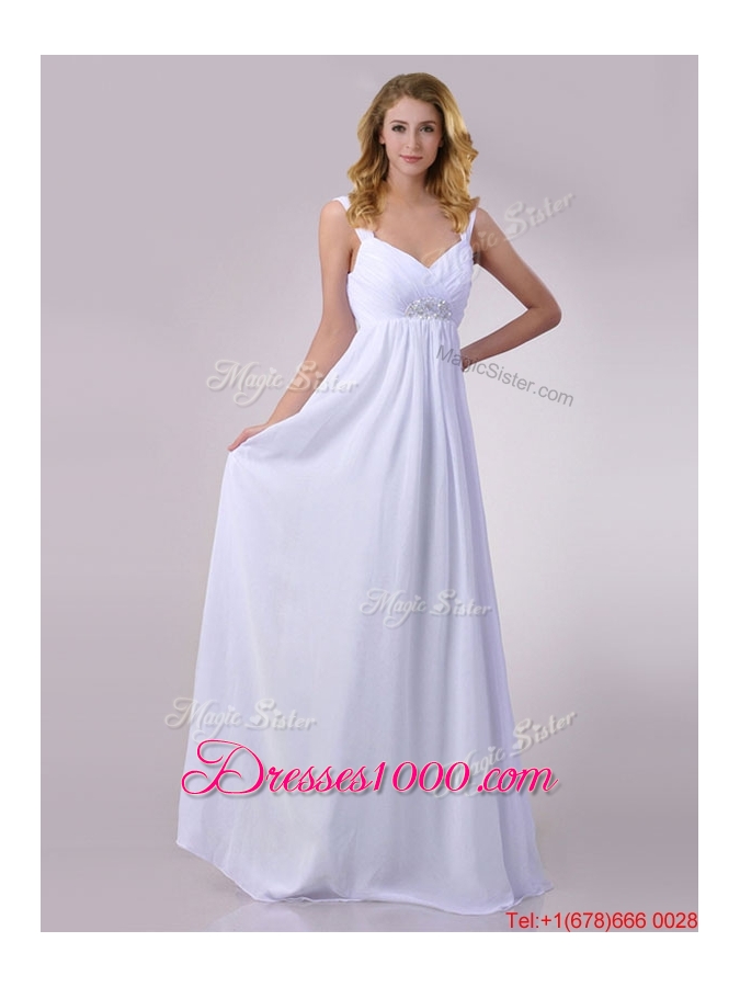 Hot Sale Empire Beaded White Chiffon Dama Dress with Straps