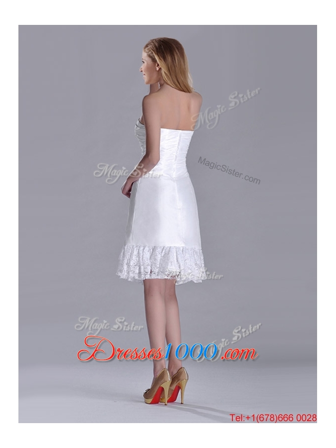 Low Price Strapless White Short Dama Dress in Lace and Satin
