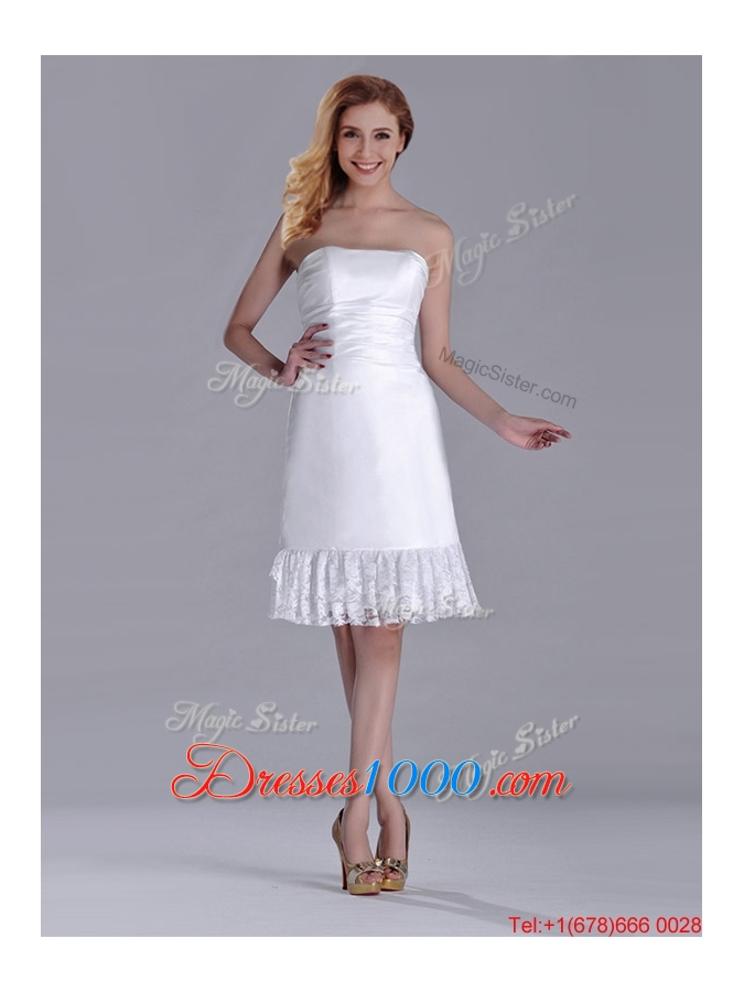 Low Price Strapless White Short Dama Dress in Lace and Satin