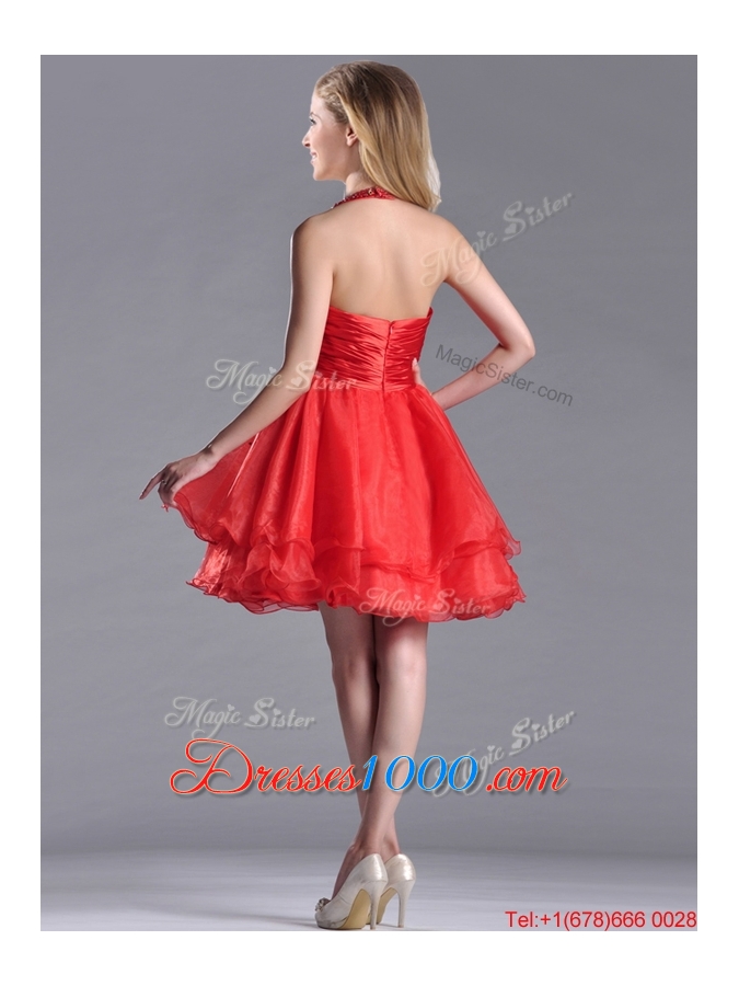 Modern Beaded Decorated Top and Halter Top Prom Dress in Organza