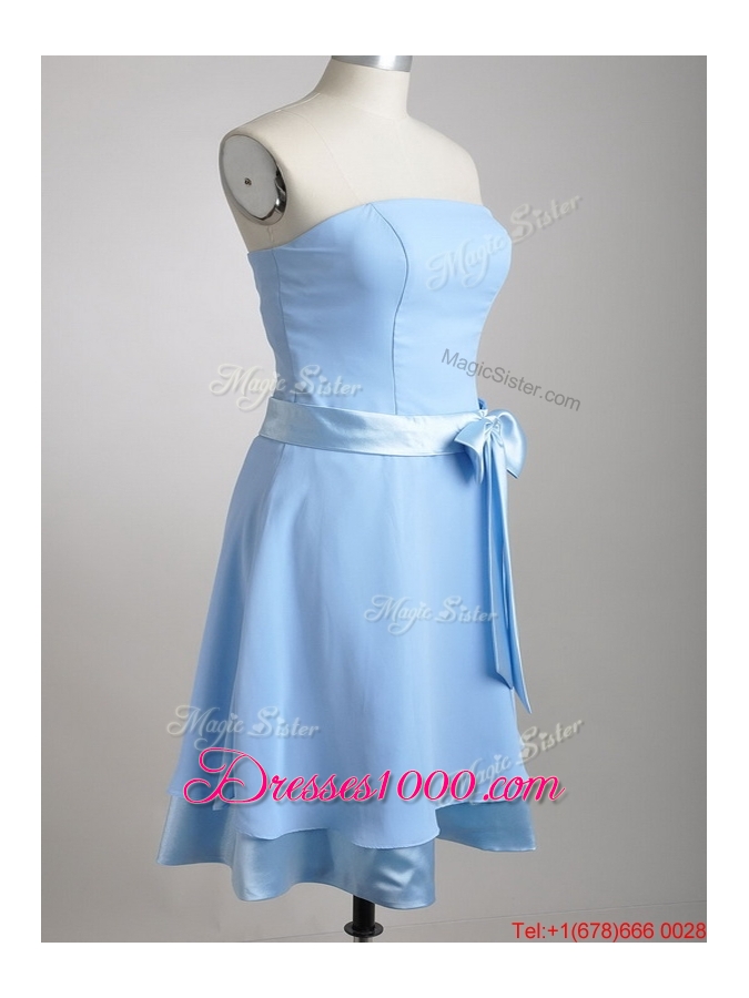 New Style Bowknot Chiffon Short Dama Dress in Light Blue