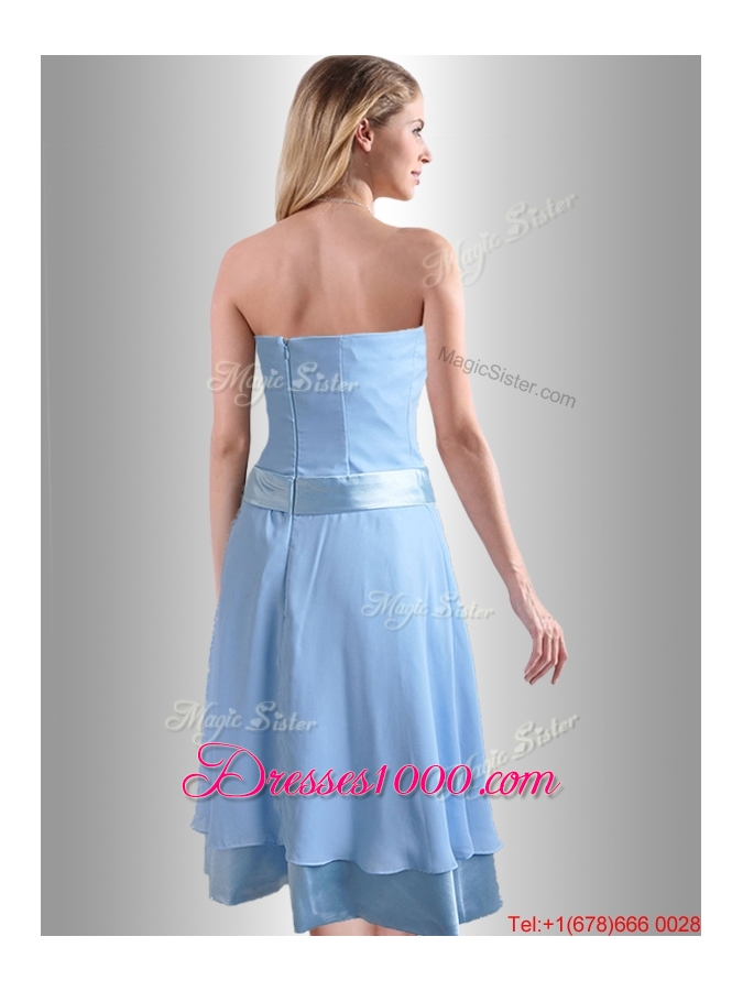 New Style Bowknot Chiffon Short Dama Dress in Light Blue