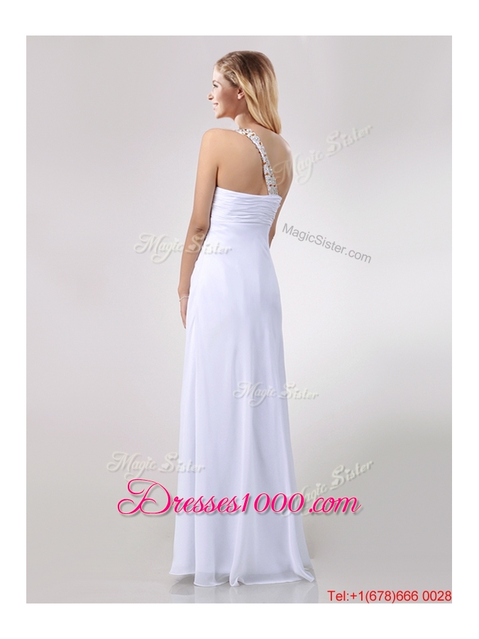 Sexy Empire Chiffon Beaded Side Zipper White Dama Dress with One Shoulder
