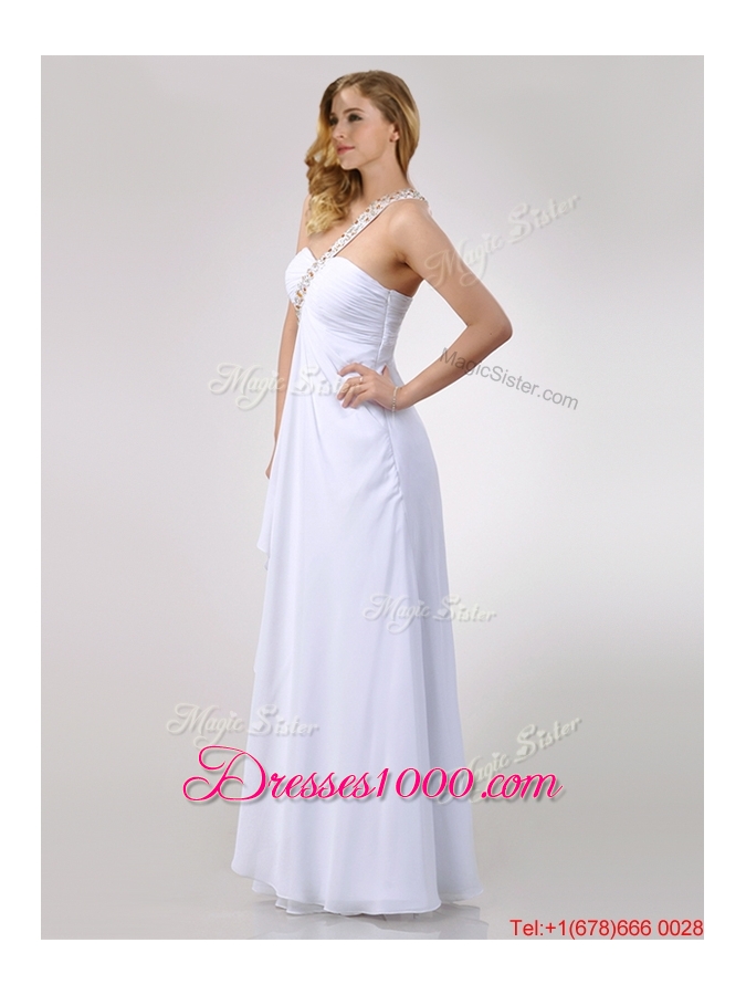 Sexy Empire Chiffon Beaded Side Zipper White Dama Dress with One Shoulder