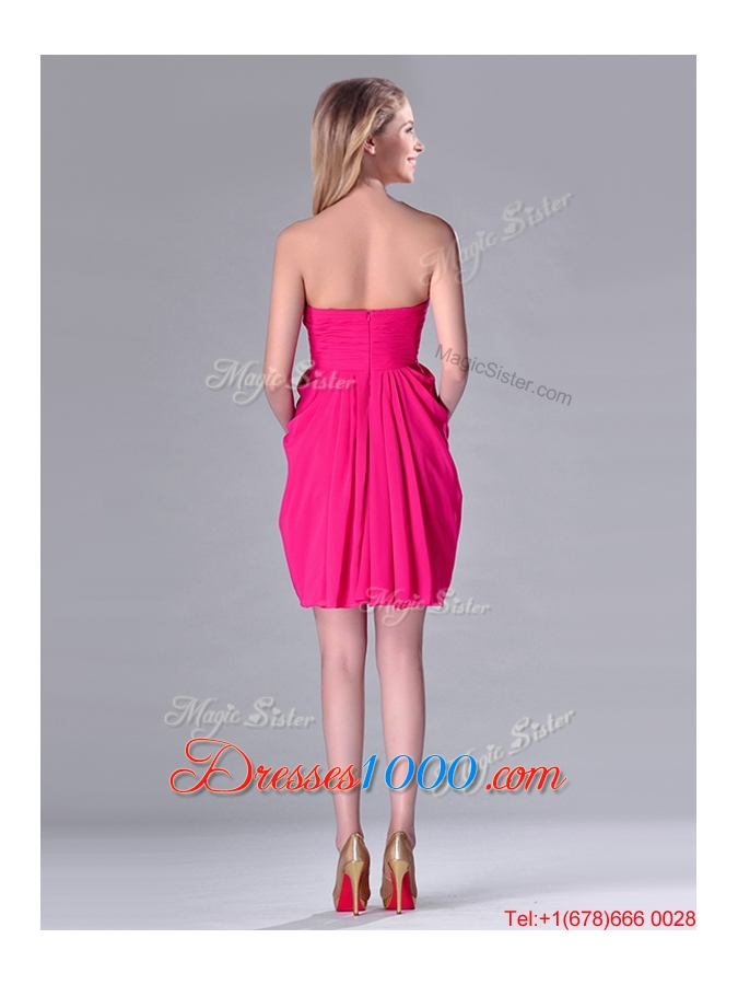 Simple Empire Sweetheart Chiffon Hot Pink Short Dama Dress for Homecoming