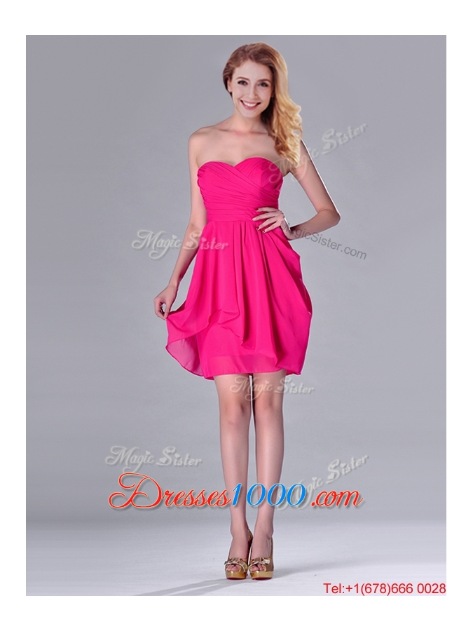 Simple Empire Sweetheart Chiffon Hot Pink Short Dama Dress for Homecoming