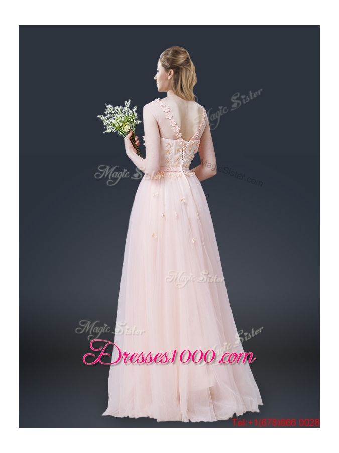 2016 Lovely Empire Bateau Prom Dresses with Appliques and Bowknot