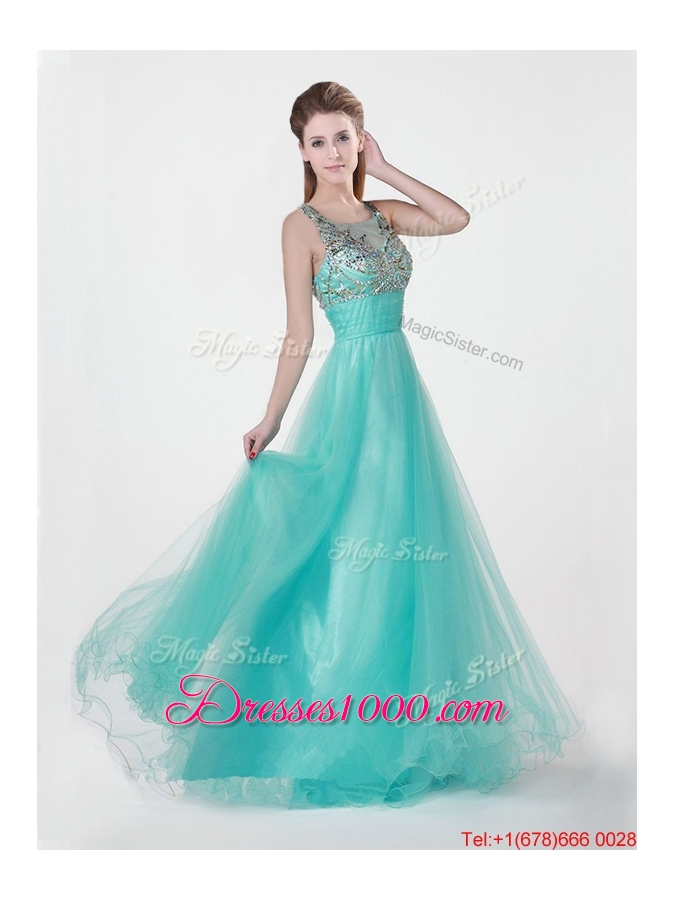 2016 Lovely Empire Scoop Beading Prom Dresses