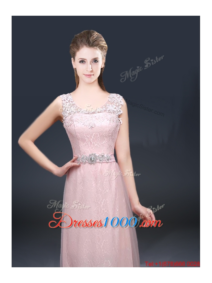 2016 Pretty Empire Scoop Prom Dresses with Lace and Appliques