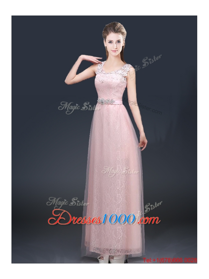 2016 Pretty Empire Scoop Prom Dresses with Lace and Appliques