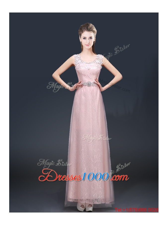2016 Pretty Empire Scoop Prom Dresses with Lace and Appliques