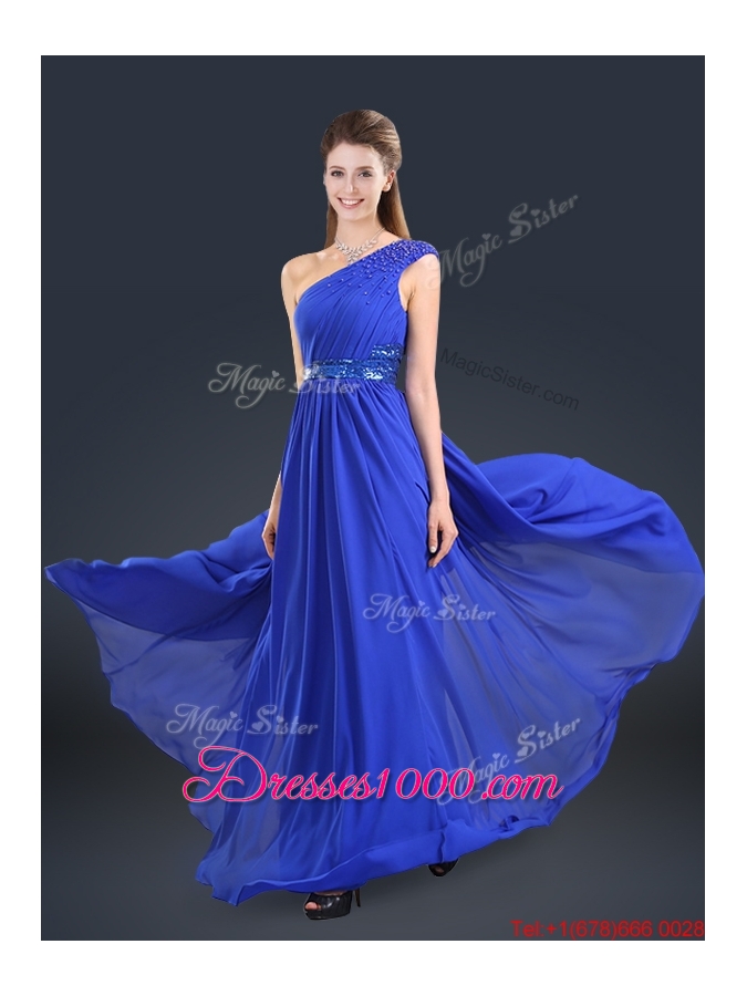Cheap 2016 One Shoulder Blue Prom Dresses with Belt