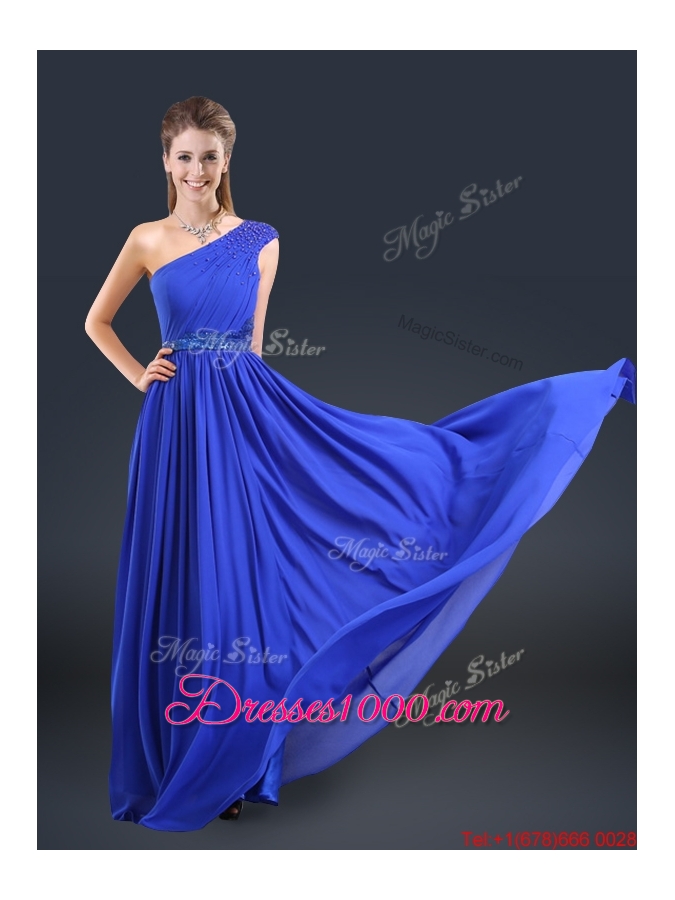Cheap 2016 One Shoulder Blue Prom Dresses with Belt