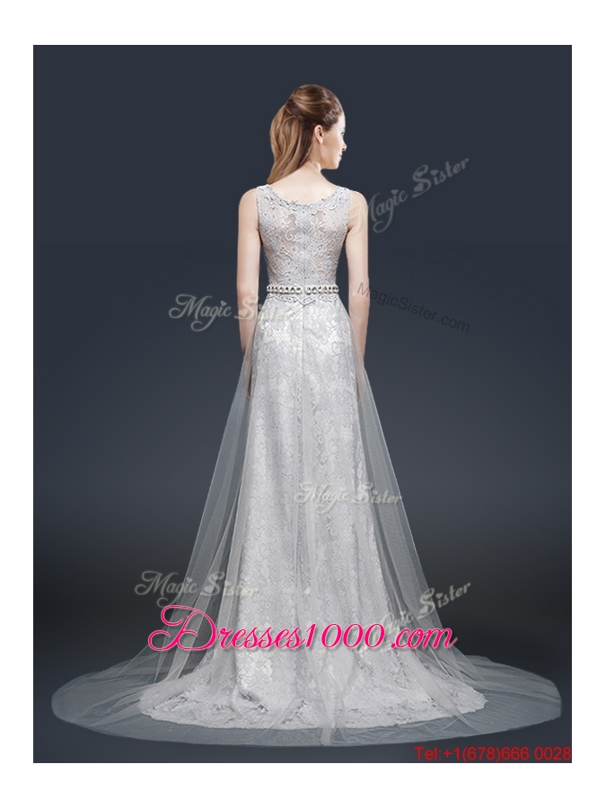 Elegant Empire Bateau Prom Dresses with Brush Train