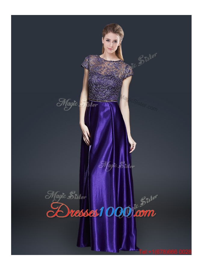 Empire Bateau Prom Dresses with Appliques and Belt