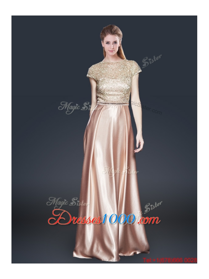 Empire Bateau Prom Dresses with Appliques and Belt