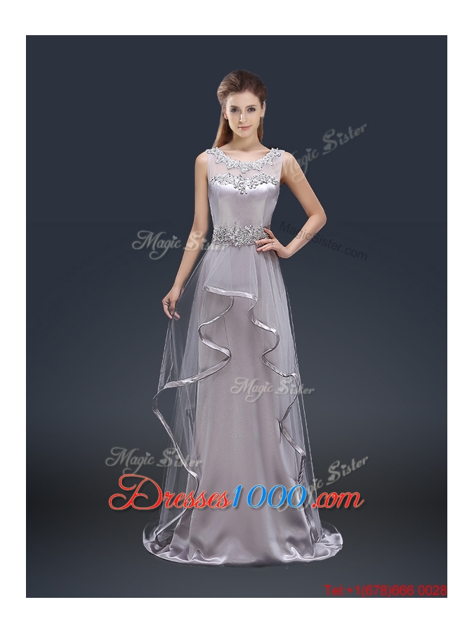 Exquisite Brush Train Scoop Prom Dresses with Appliques