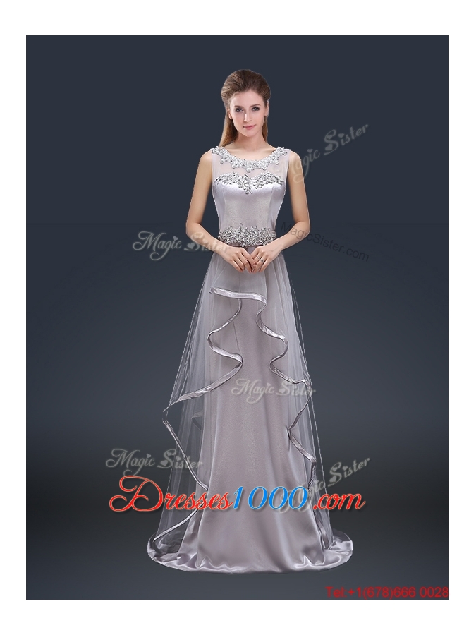Exquisite Brush Train Scoop Prom Dresses with Appliques