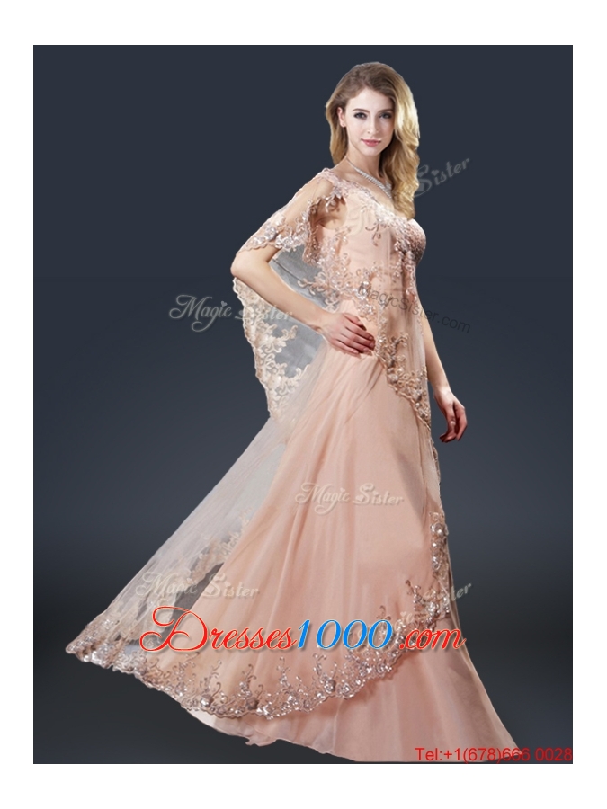 Luxurious One Shoulder Appliques Prom Dresses in Peach