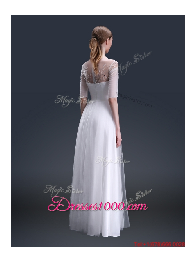 Popular Off the Shoulder Half Sleeves Prom Dresses with Beading