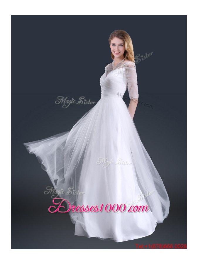 Popular Off the Shoulder Half Sleeves Prom Dresses with Beading