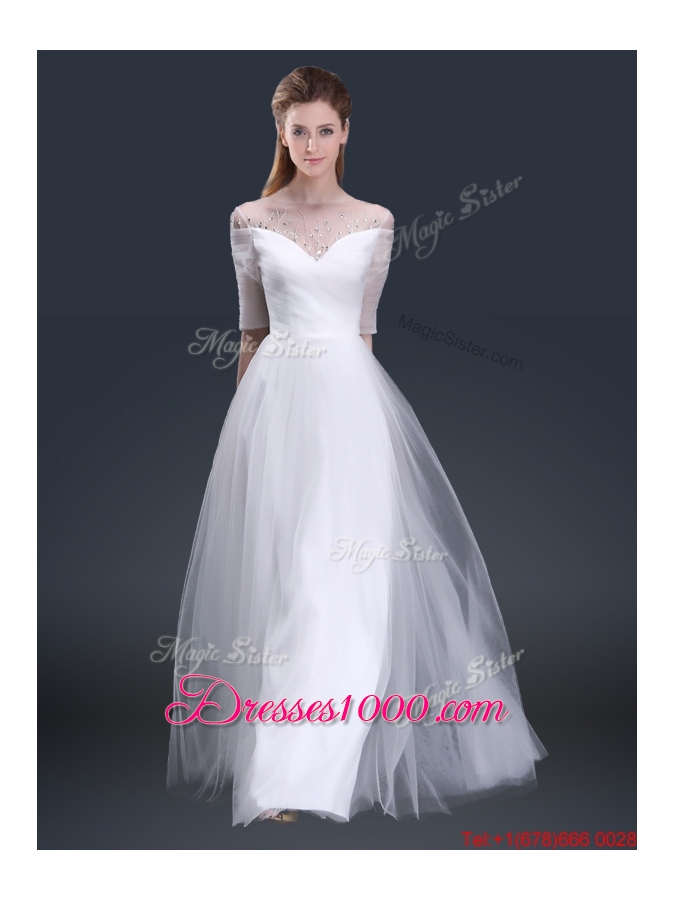 Popular Off the Shoulder Half Sleeves Prom Dresses with Beading