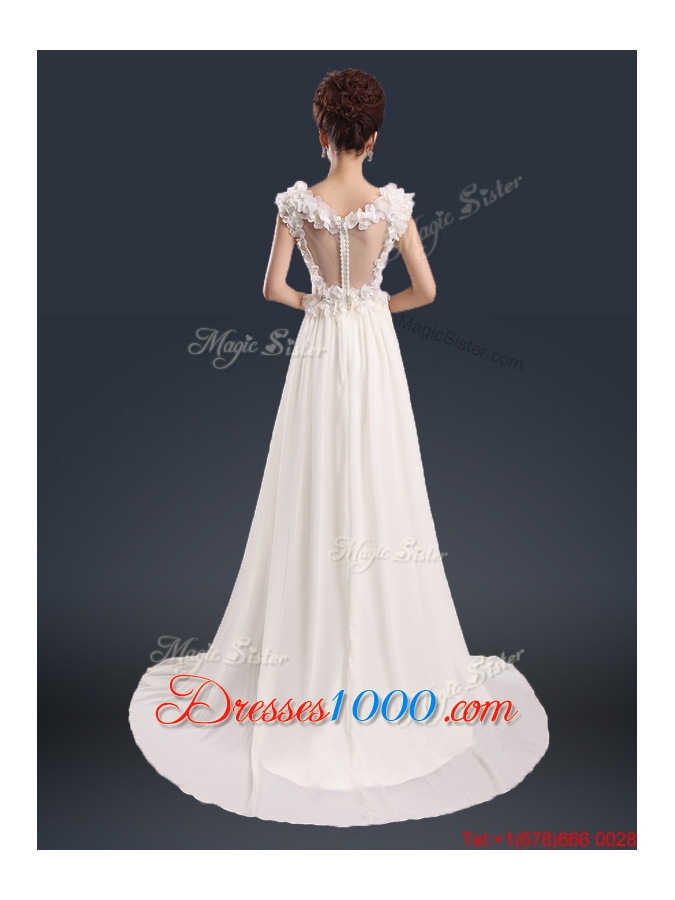 Pretty V Neck Empire Prom Dresses with Appliques