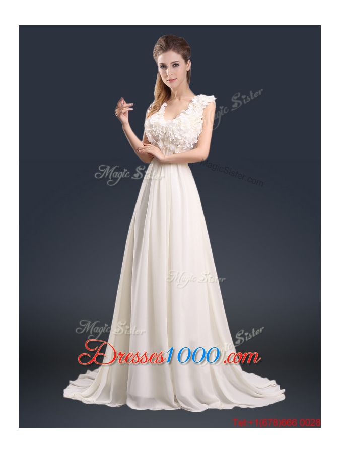 Pretty V Neck Empire Prom Dresses with Appliques