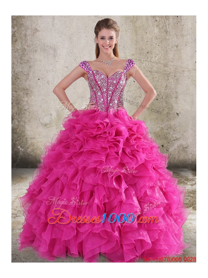 Classical Ruffled and Beaded Bodice Detachable Quinceanera Dress in Hot Pink