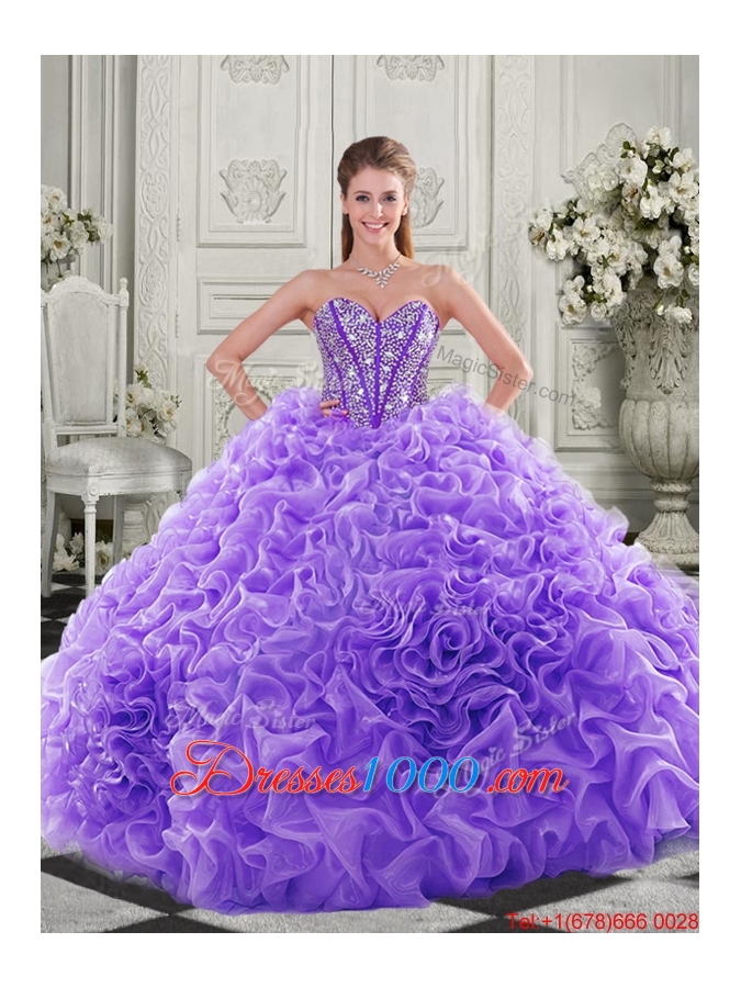 Cheap Visible Boning Beaded Bodice Fuchsia Detachable Quinceanera Gown with Ruffles