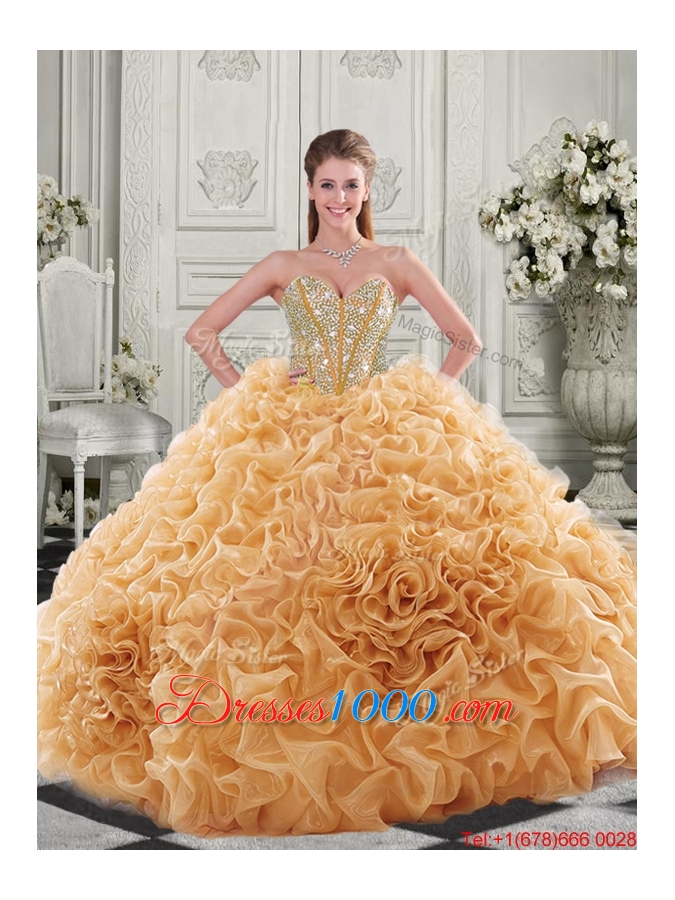 Cheap Visible Boning Beaded Bodice Fuchsia Detachable Quinceanera Gown with Ruffles