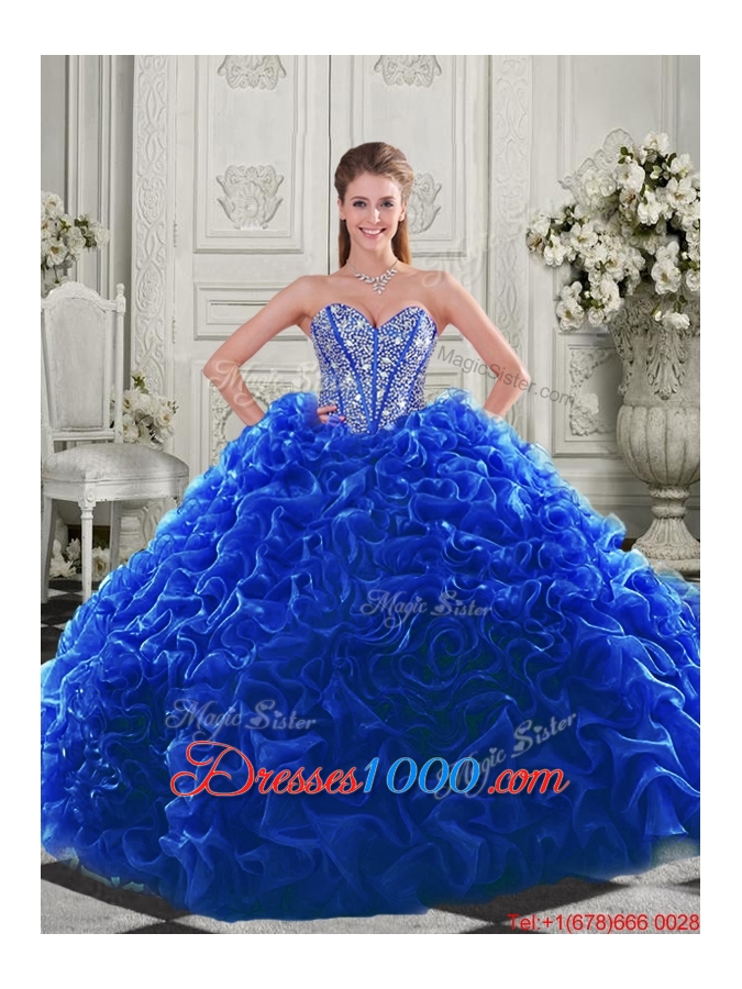 Cheap Visible Boning Beaded Bodice Fuchsia Detachable Quinceanera Gown with Ruffles