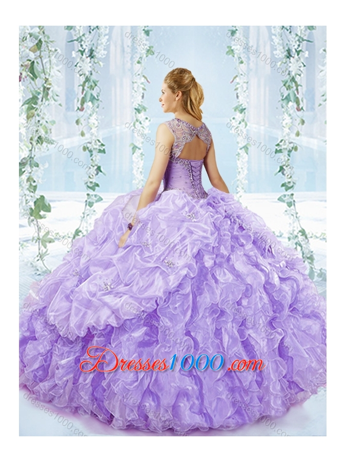 Big Puffy Bubble and Beaded Lavender Detachable Sweet 16 Dress in Organza