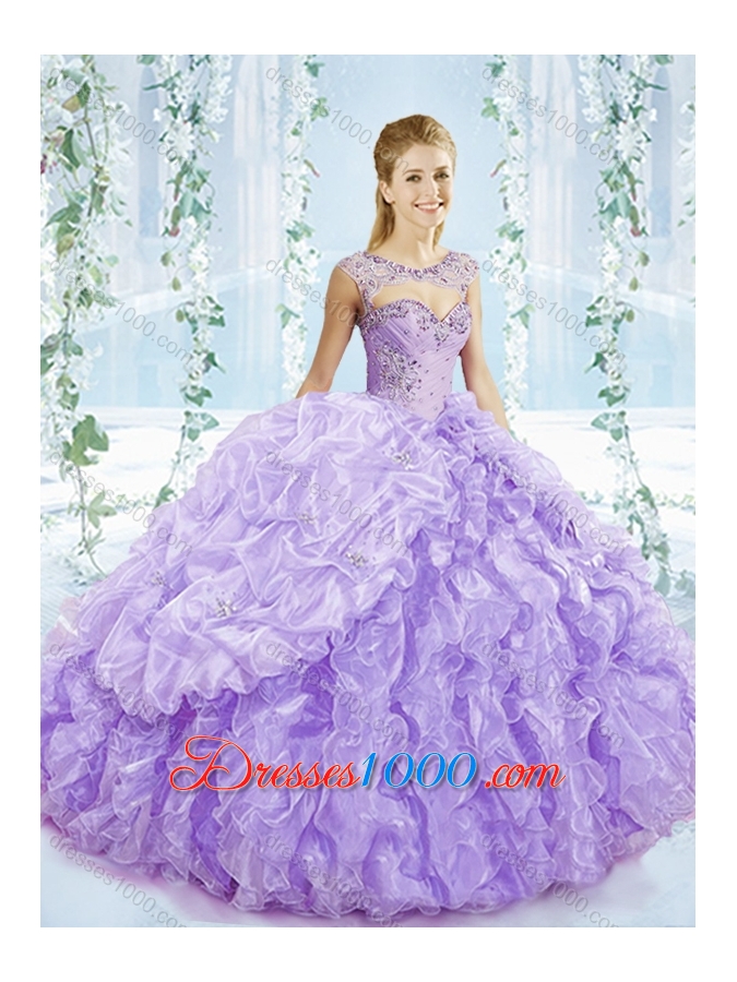 Big Puffy Bubble and Beaded Lavender Detachable Sweet 16 Dress in Organza