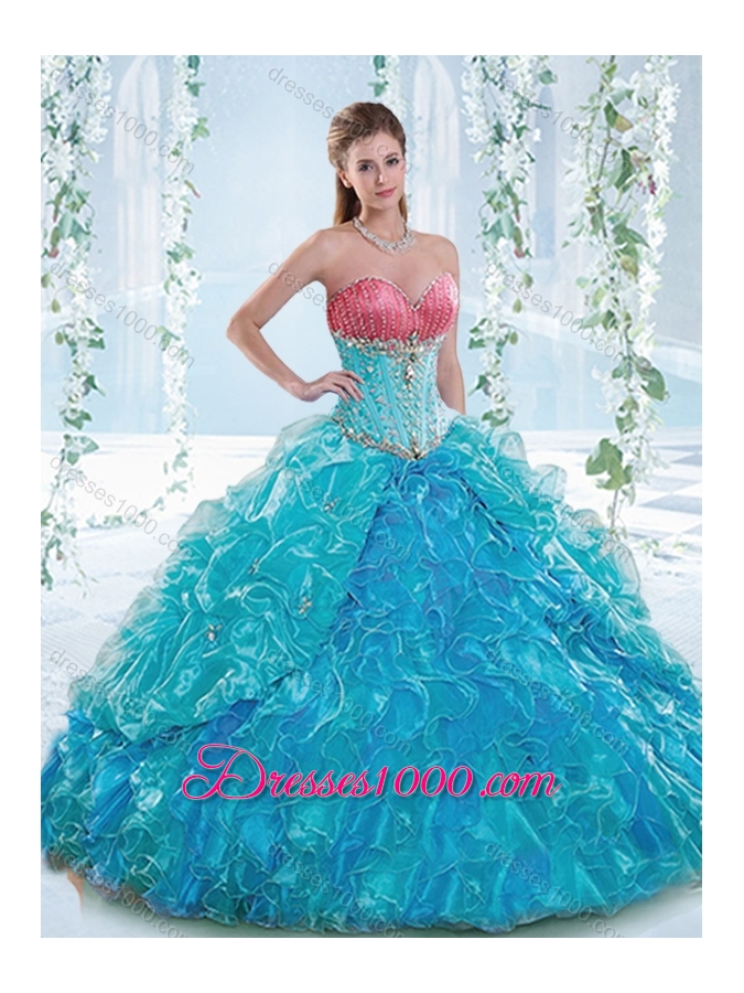 Exclusive Beaded Bodice and Ruffled Detachable Sweet 16 Dress in Organza