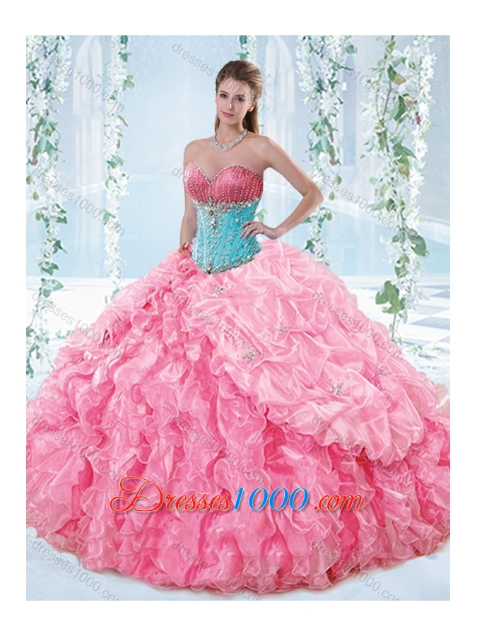 Exquisite Rose Pink Detachable Quinceanera Gown with Beading and Ruffles