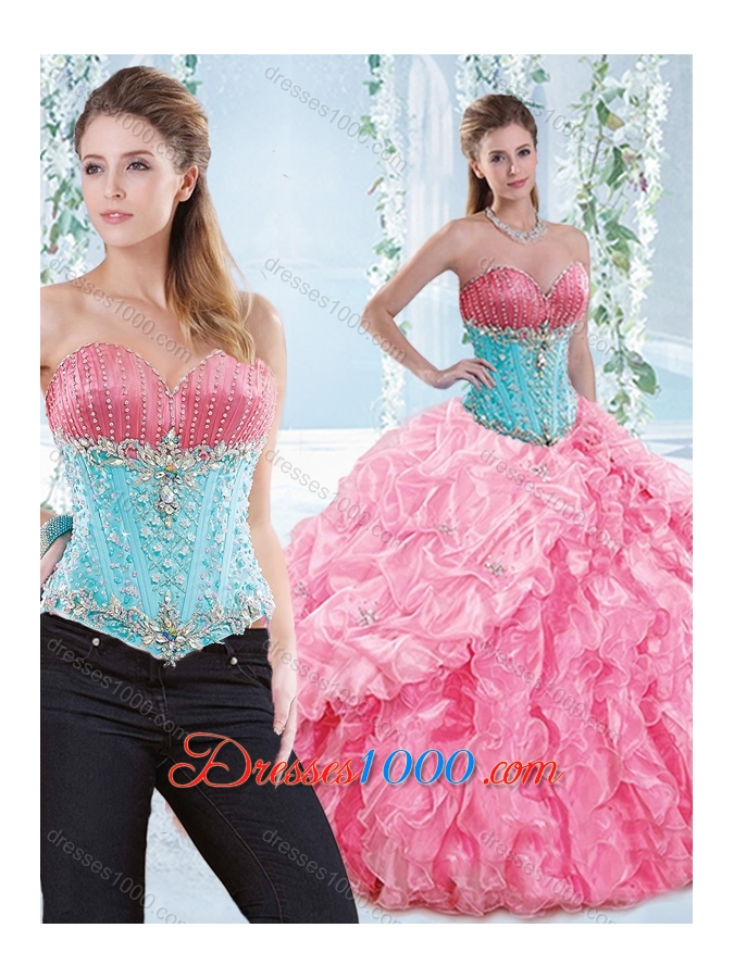 Exquisite Rose Pink Detachable Quinceanera Gown with Beading and Ruffles