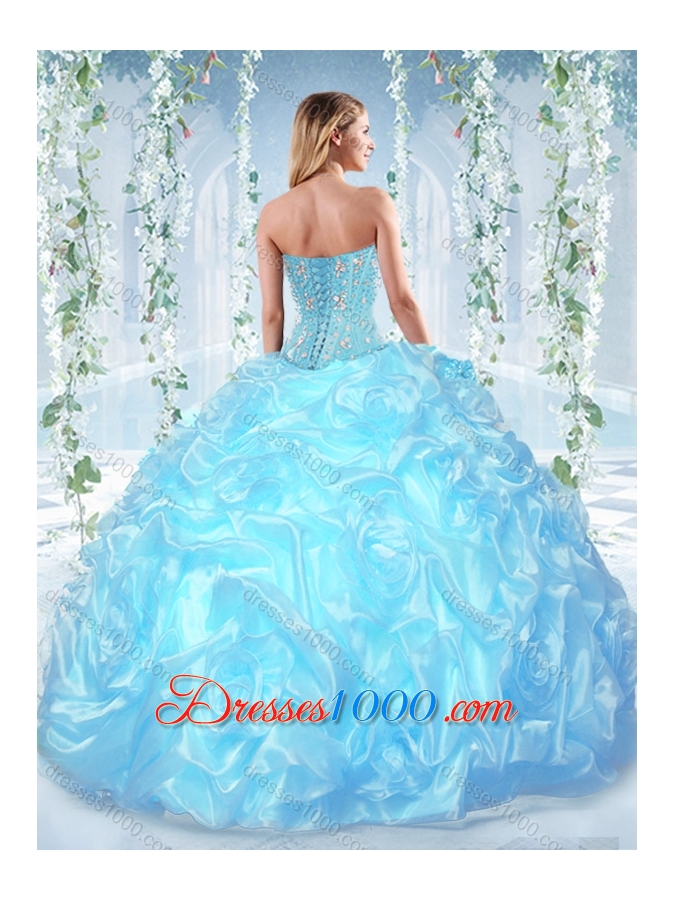 Fashionable Beaded and Bubble Organza Detachable Quinceanera Gowns in Rose