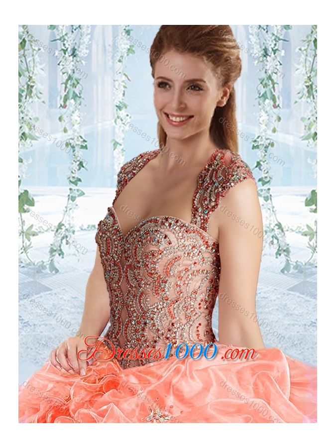 Lovely Rose Pink Detachable Quinceanera Dress with Beaded Bodice and Ruffles