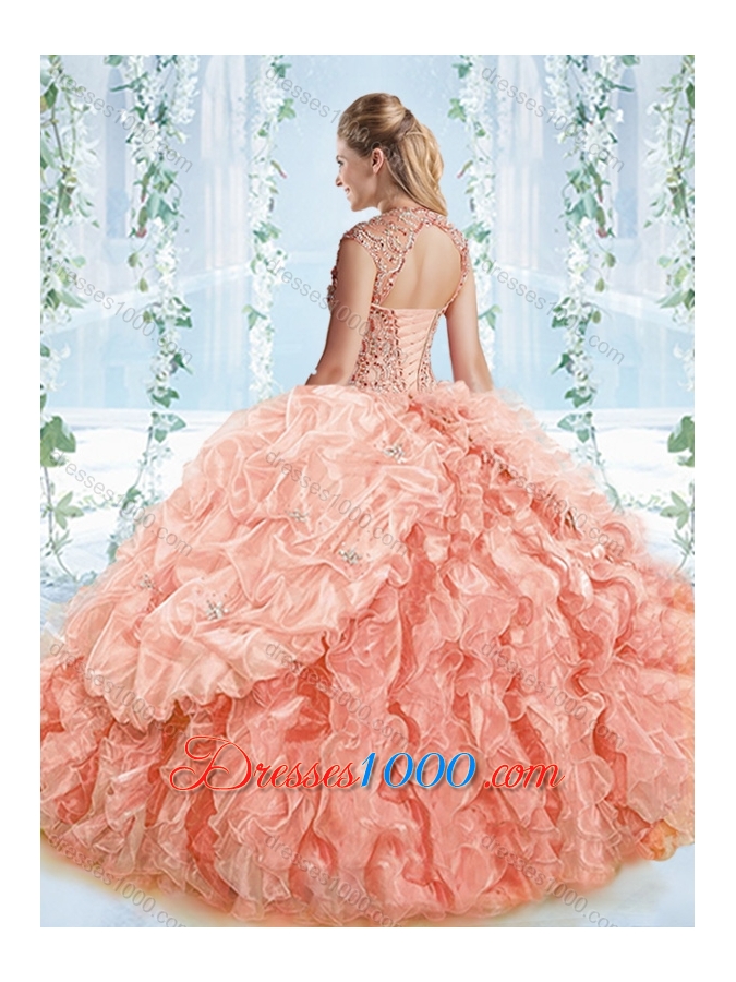 Lovely Rose Pink Detachable Quinceanera Dress with Beaded Bodice and Ruffles
