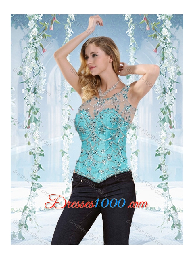 Modern See Through Blue Detachable Sweet 16 Dress with Beading and Ruffles