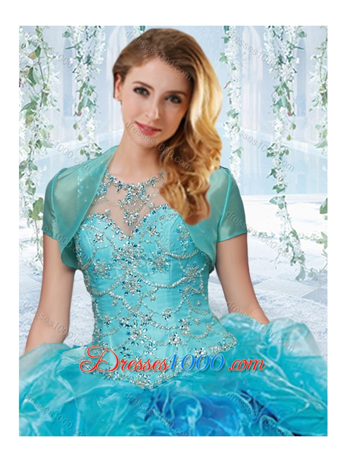 Modern See Through Blue Detachable Sweet 16 Dress with Beading and Ruffles